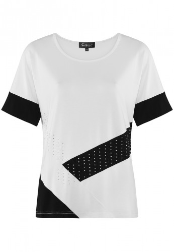 Biało-czarny T-shirt z dżetami 