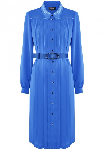 Kobaltowa sukienka z zakładkami